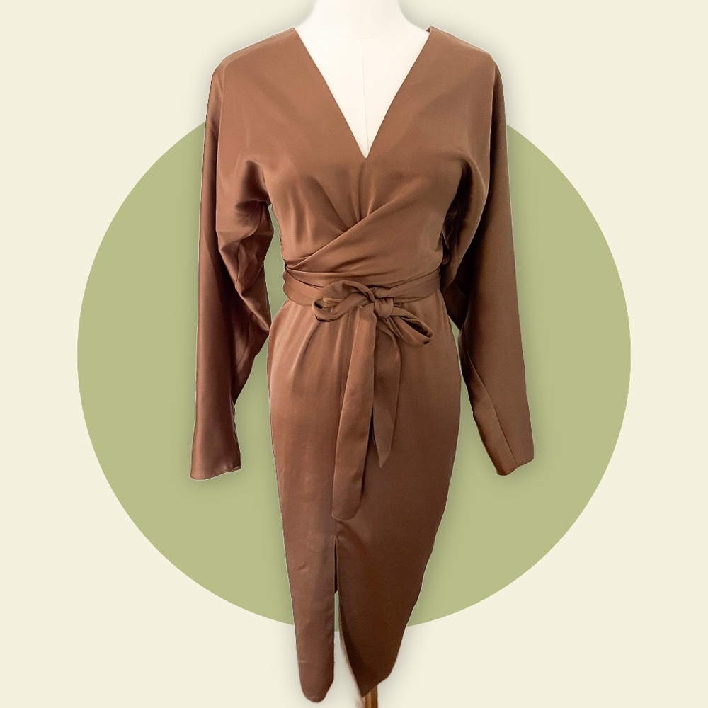 ASOS Design Satin Batwing Midi Cocktail Dress in Bronze